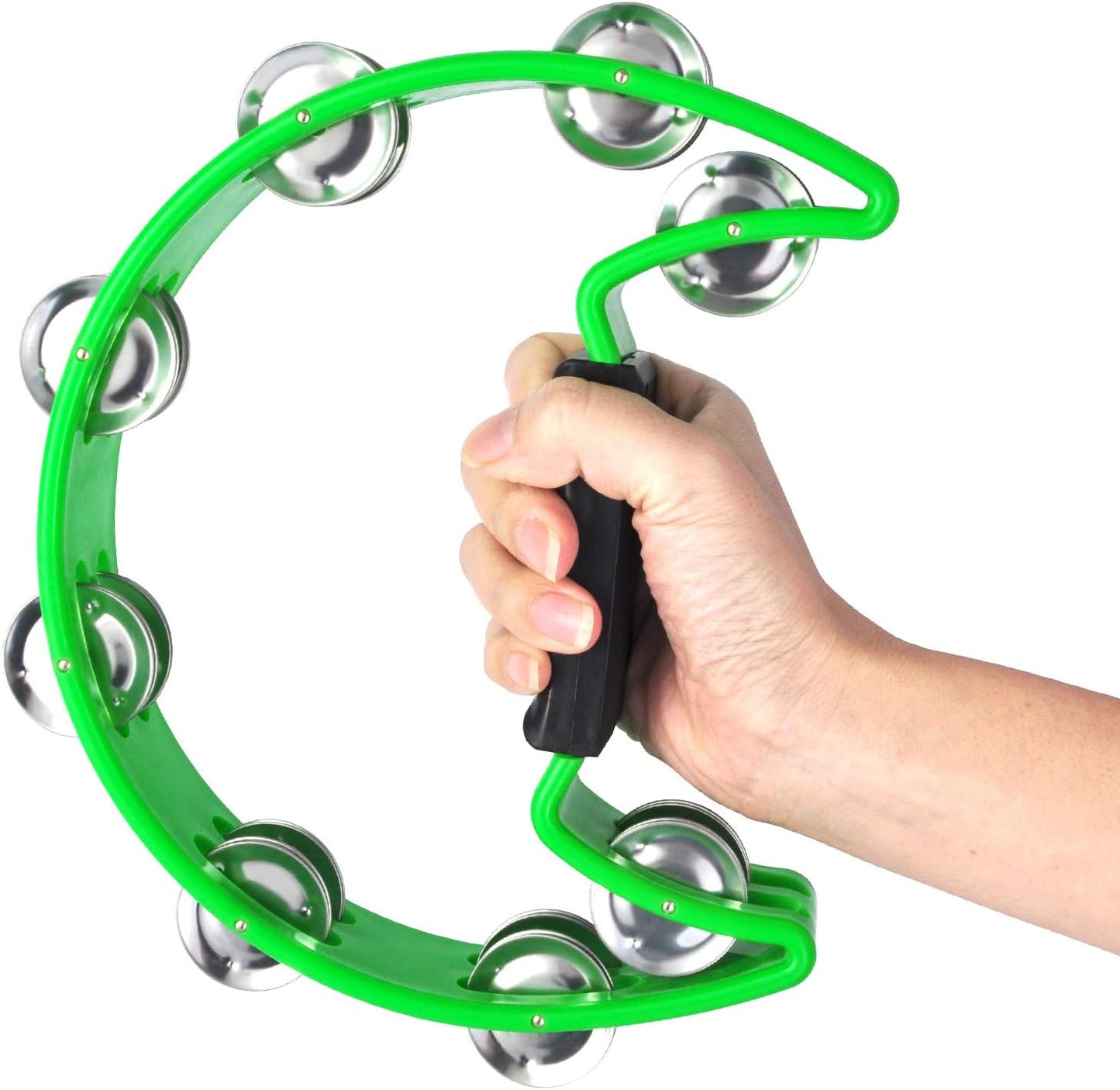 EastRock Tambourine,Metal Jingles Hand Held Percussion-Half Moon Tambourine for Kids, Adults, KTV, Party GREEN