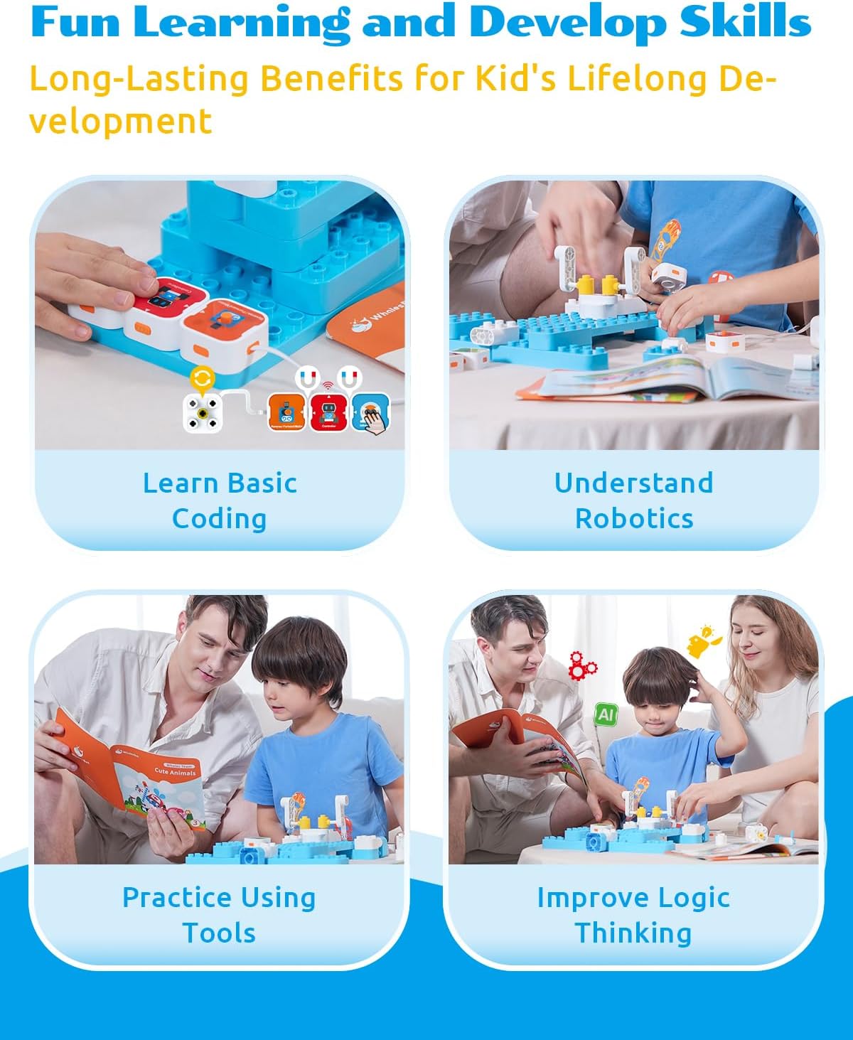 WhalesBot A3 12-in-1 STEM Blocks Coding Robot Kit for Kids, 61-Piece Educational Building Set with Interactive Storytelling, Ideal Toy Gift for Boys & Girls Ages 3-6