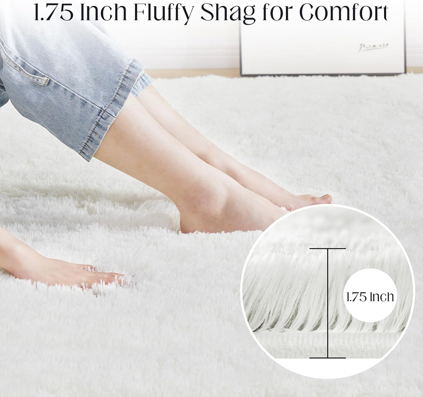 6x9 White Area Rugs for Living Room, Fluffy Shaggy Rug for Bedroom, Anti-Skid High Pile Indoor Carpet for Nursery, Kids Room, Bedside, Home Decor
