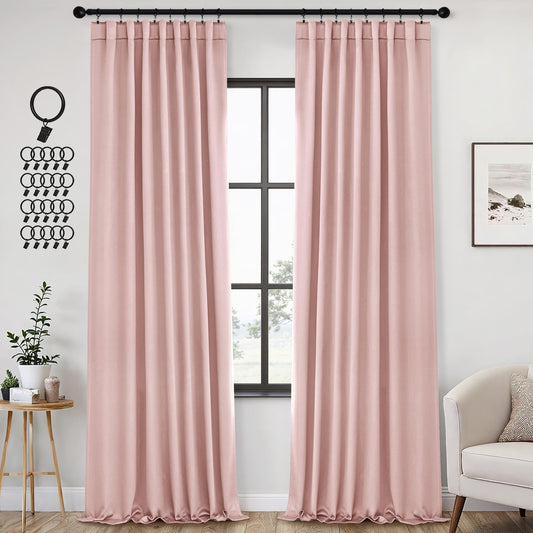 ANRODUO Light Pink Blackout Curtains for Girls Bedroom Living Room, Back Tab Rod Pocket Pinch Pleated Thermal Insulated Room Darkening Curtains 120 Inches Long 2 Panels, 52 x 120 Inch