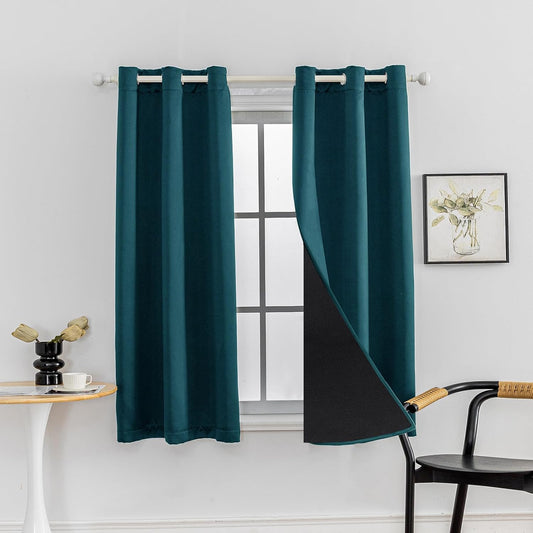 Anytime 100% Blackout Curtain Set, Thermal Insulated & Energy Efficiency Window Draperies for Guest Room, Full Shading Panels for Shift Worker and Light Sleepers（Greyish Blue, 2 Panels, 42W x 54L）