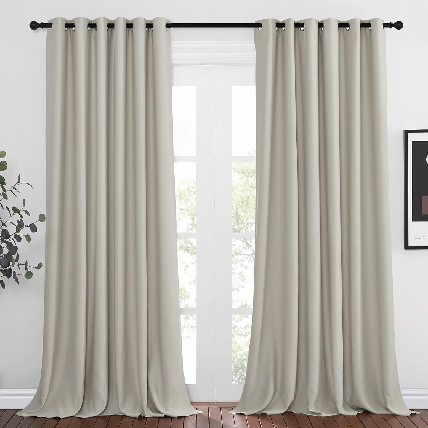 NICETOWN Room Darkening Draperies Curtain Panels - Window Treatment Thermal Insulated Solid Grommet Room Darkening Curtains/Panels/Drapes for Bedroom (Natural, Set of 2, 80 by 95 Inch)