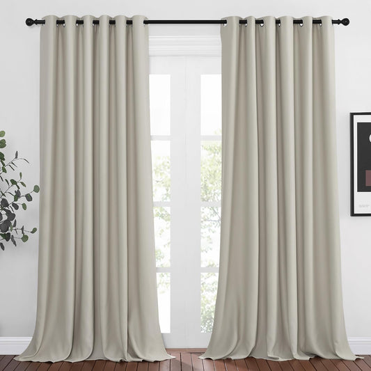 NICETOWN Room Darkening Draperies Curtain Panels - Window Treatment Thermal Insulated Solid Grommet Room Darkening Curtains/Panels/Drapes for Bedroom (Natural, Set of 2, 80 by 95 Inch)