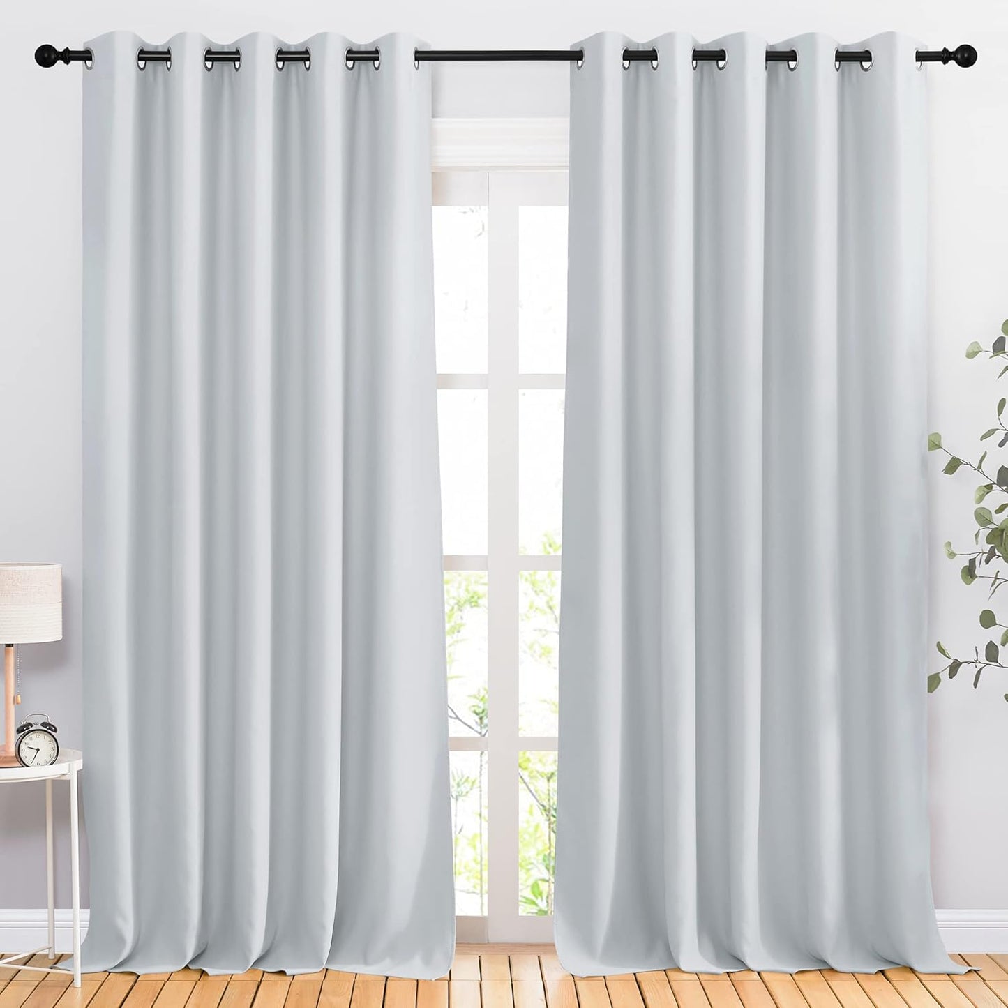NICETOWN Room Darkening Curtains for Living Room - Easy Care Solid Thermal Insulated Grommet Curtains/Drapes for Bedroom (2 Panels, 66 by 90, Greyish White)