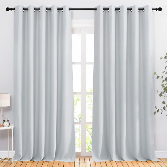 NICETOWN Room Darkening Curtains for Living Room - Easy Care Solid Thermal Insulated Grommet Curtains/Drapes for Bedroom (2 Panels, 66 by 90, Greyish White)