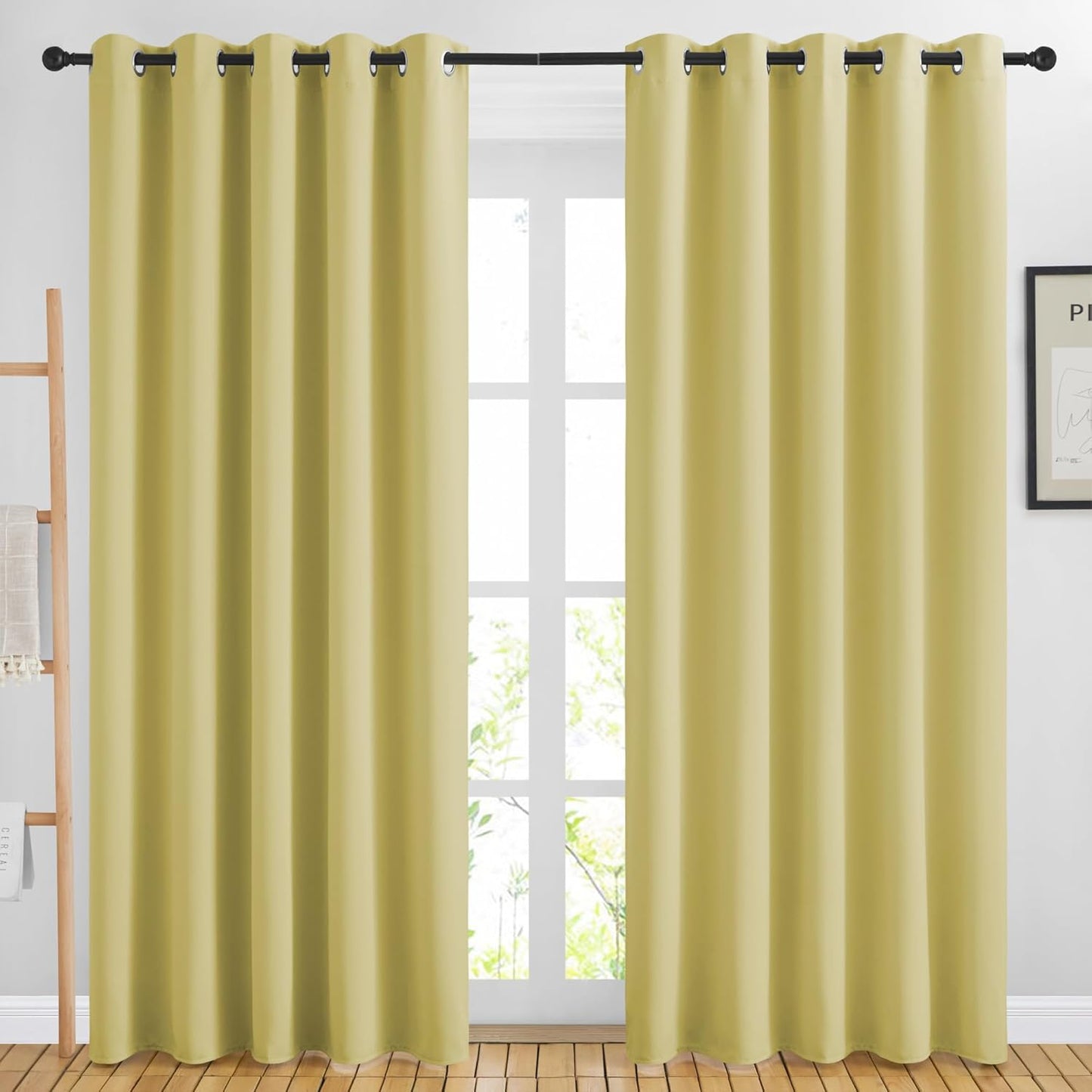 NICETOWN Room Darkening Paler Yellow Curtains & Drapes for Living Room - Thermal Insulated Solid Grommet Sound Reducing Room Darkening Window Treatments for Bedroom/French Door (2 Panels, W66 x L84)