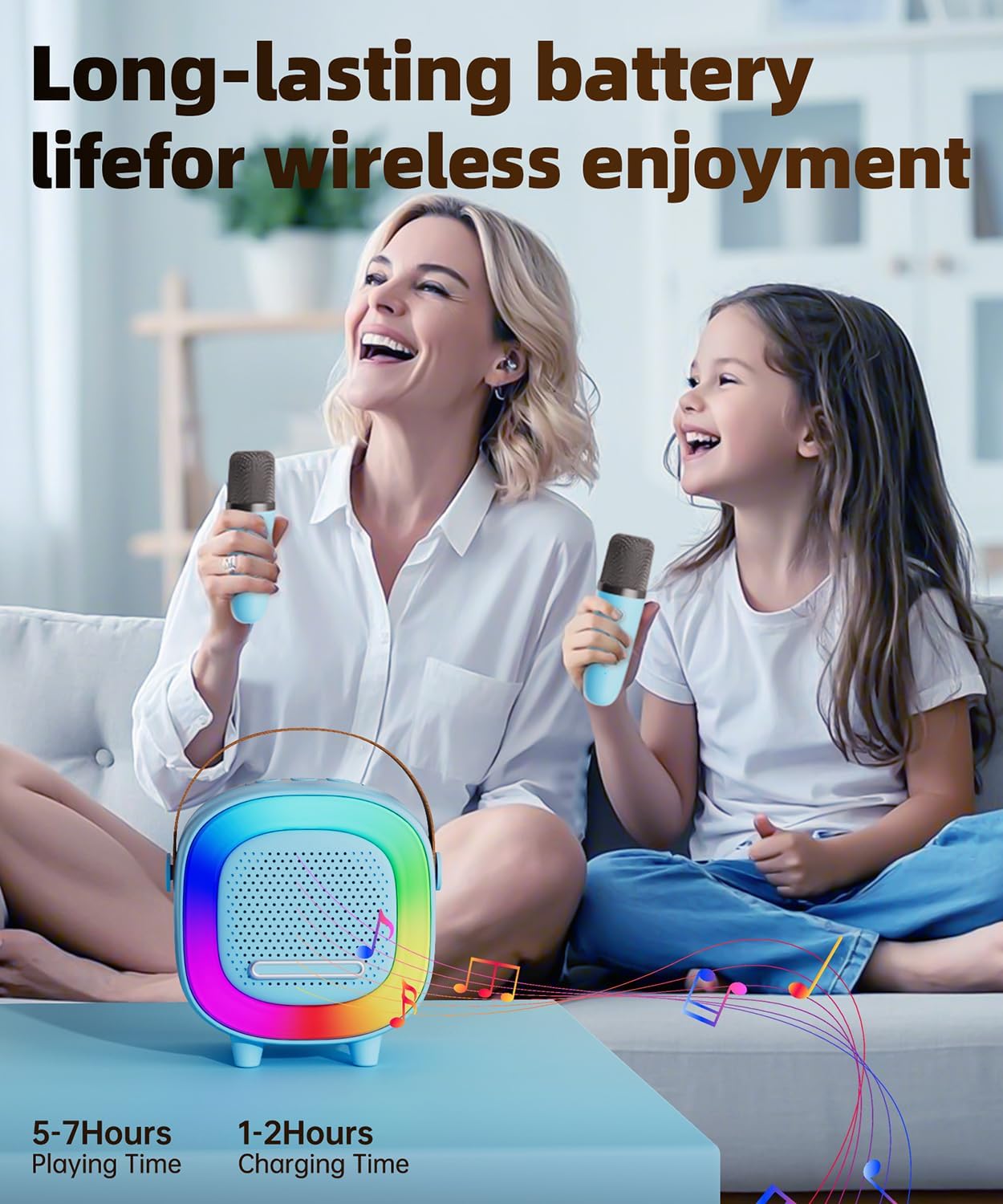 Mini Karaoke Machine Speaker for Kids Adults, Portable Bluetooth with 2 Wireless Microphones, Children's Day Birthday Gift Ideas for Toys for Teens Boys and Girls Aged 4, 5, 6, 7, 8, 9, 10, 11, 12+