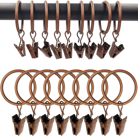 100 Pack Antique Copper Curtain Rings with Clips, Curtain Hooks Hangers Clip Rings for Hanging Drapes Bows Hat, Drapery Rings 1.26 in I D, Fits up to 1 in Diameter Curtain Rod.