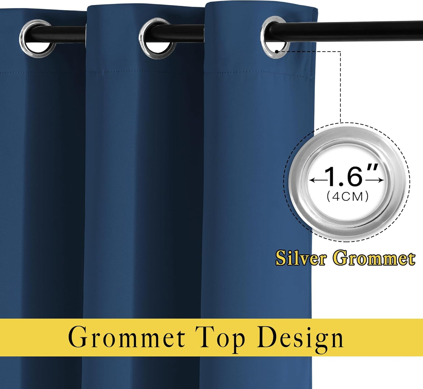 NICETOWN Bedroom Blackout Curtains and Drapes 54" L - Window Treatment Thermal Insulated Solid Grommet Blackout Draperies for Home Office (Moroccan Blue, 2 Panels=132" Wide)