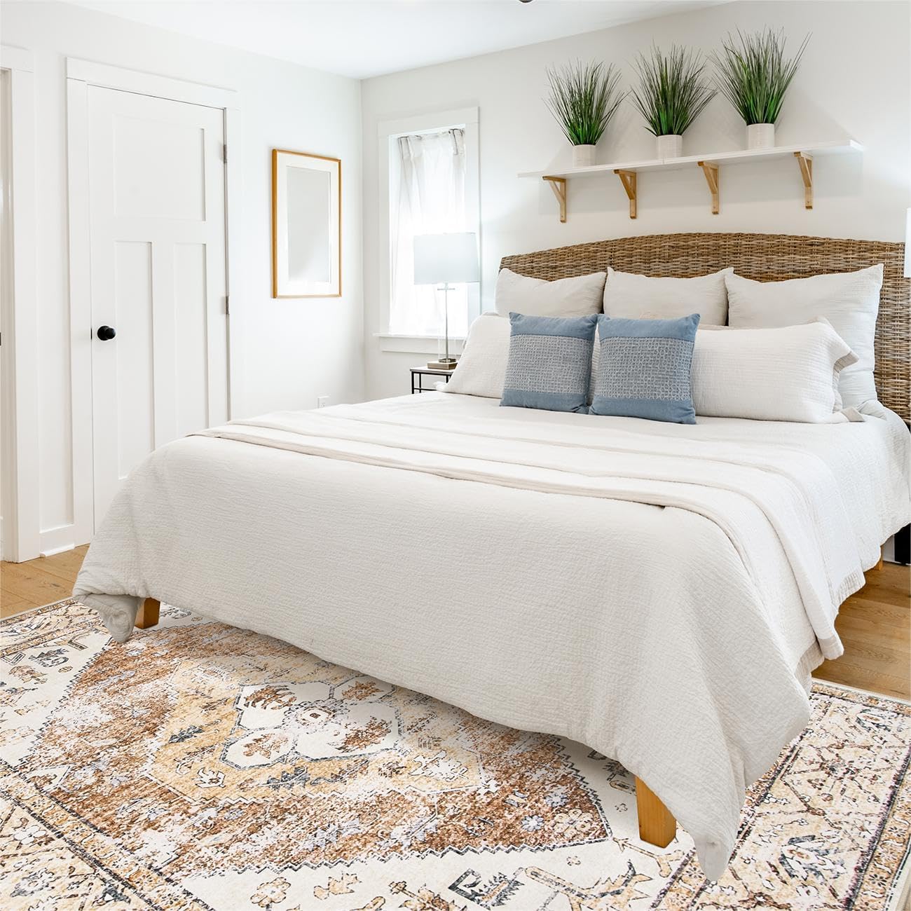 Lahome Washable Living Room Area Rugs 8x10 - Boho Ultra-Thin Non-Slip Bedroom Rug 8x10 Under Bed, Farmhouse Neutral Print Floor Carpet for Dining Room Office (Taupe,8'x10')