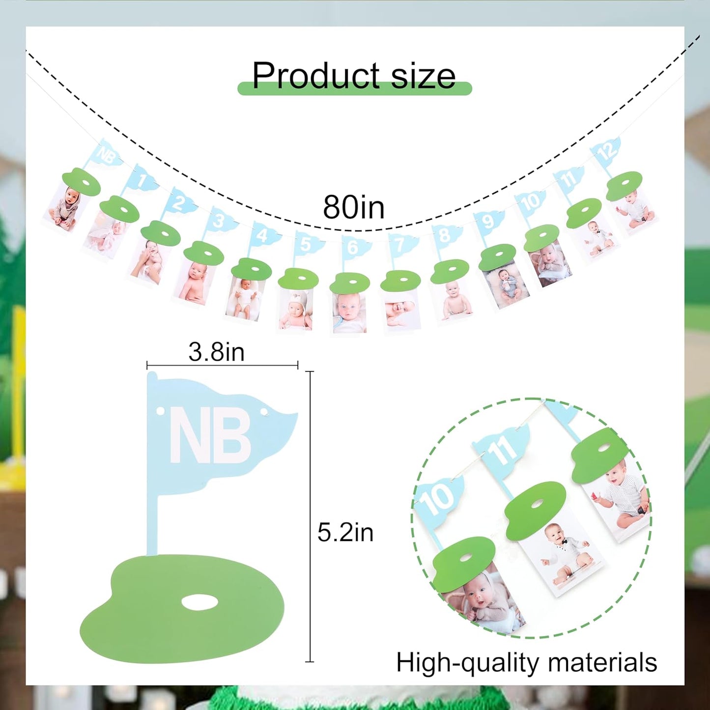 Golf 12 Monthly Photo Banner - Hole In One Monthly Photo Banner,Newborn To 12 Months Banner,Baby's First Year Golf Themed Birthday(blue)