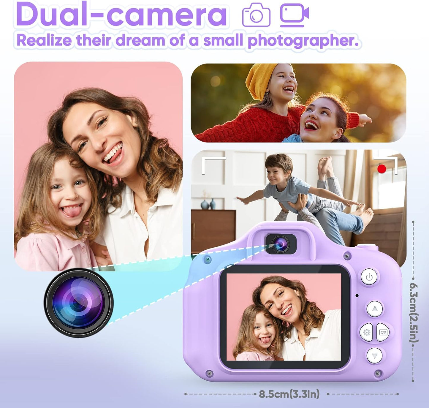 Seckton Upgrade Kids Selfie Camera, Christmas Birthday Gifts for Girls Age 3-9, HD Digital Video Cameras for Toddler, Portable Toy for 3 4 5 6 7 8 Year Old Girl with 32GB SD Card-Purple White
