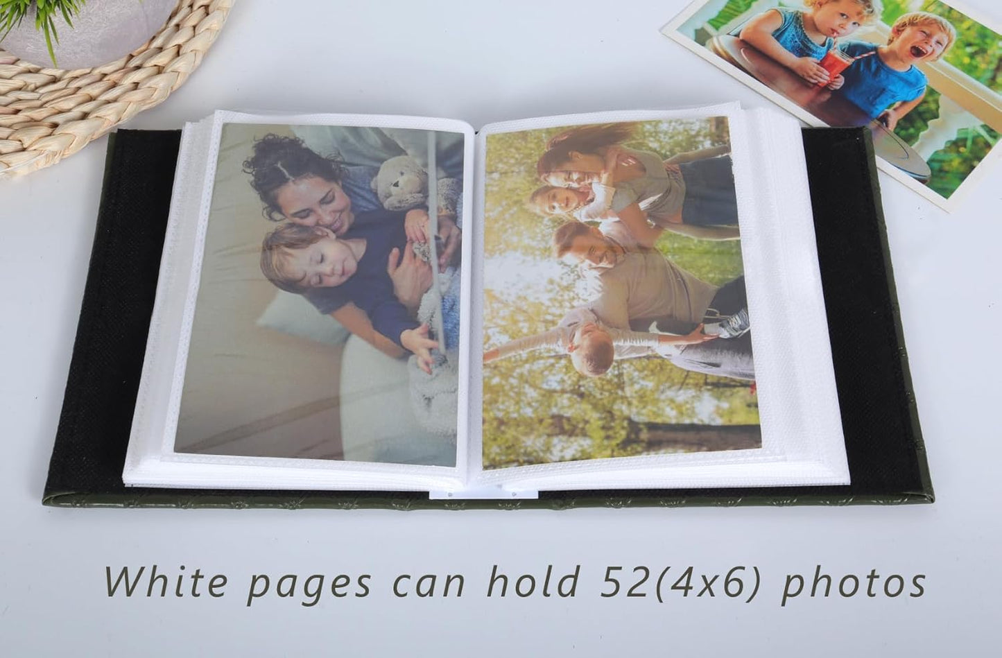 RECUTMS Photo Album 4x6 52 Photos, Small Photo BookButton Grain PU Leather Window 26-Sheet Holds 52 Pictures for Picture Album Wedding Family Baby Vacation(White)