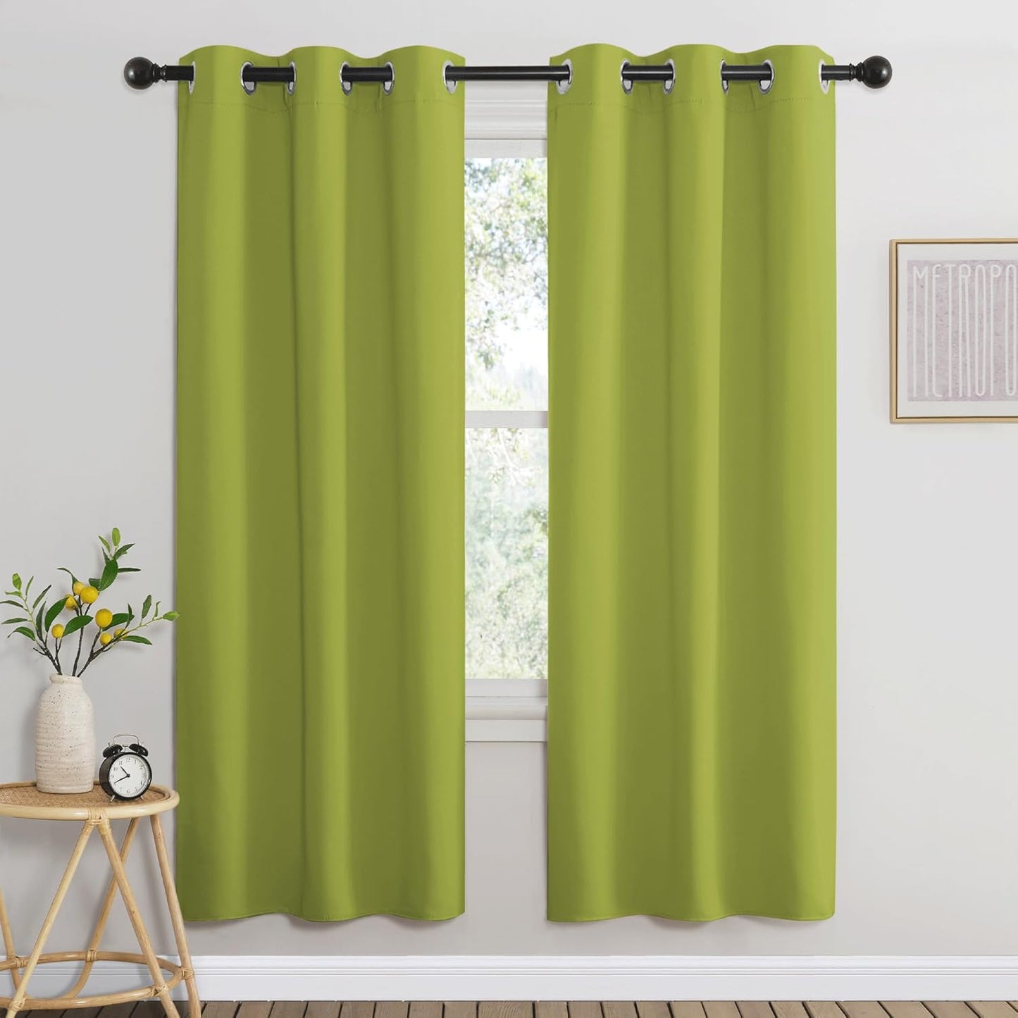 NICETOWN Fresh Green Blackout Curtains for Living Room, Window Treatment Thermal Insulated Room Darkening Grommet Drapes Sound Dampening for Bedroom, 2 Panels, W37 x L72