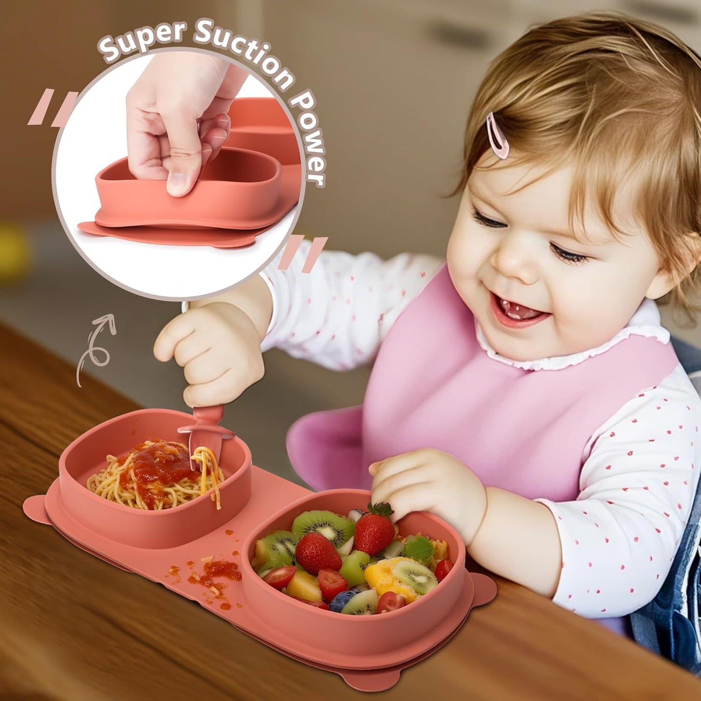 Silicone Foldable Novelty Dinner Plates,Suction Plates for Baby Travel Essential with Forks and Spoons,Microwave & Dishwasher Safe,Watermelon