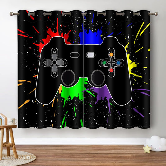Jekeno Game Controller Blackout Curtains for Kids Boys Teens Bedroom Colorful Video Game Gamer Gaming Gamepad Decor for Home Living Room Grommet Window Drapes 2 Panel Set, 52"x84"