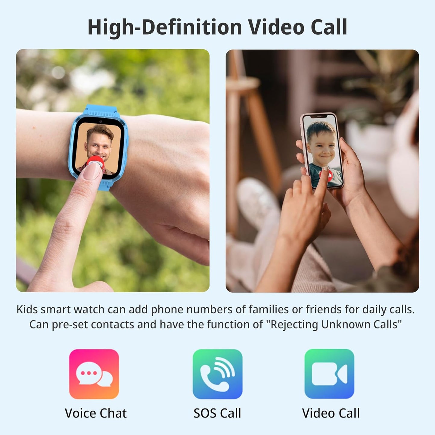 4G Kids Smart Watch Boys with GPS Tracker & Video Calling Texting Kids Cell Phone Watch Age 5-12, 12/24 Hr SOS Call Voice Chat Alarm Clock Camera Pedometer Class Mode(Blue)