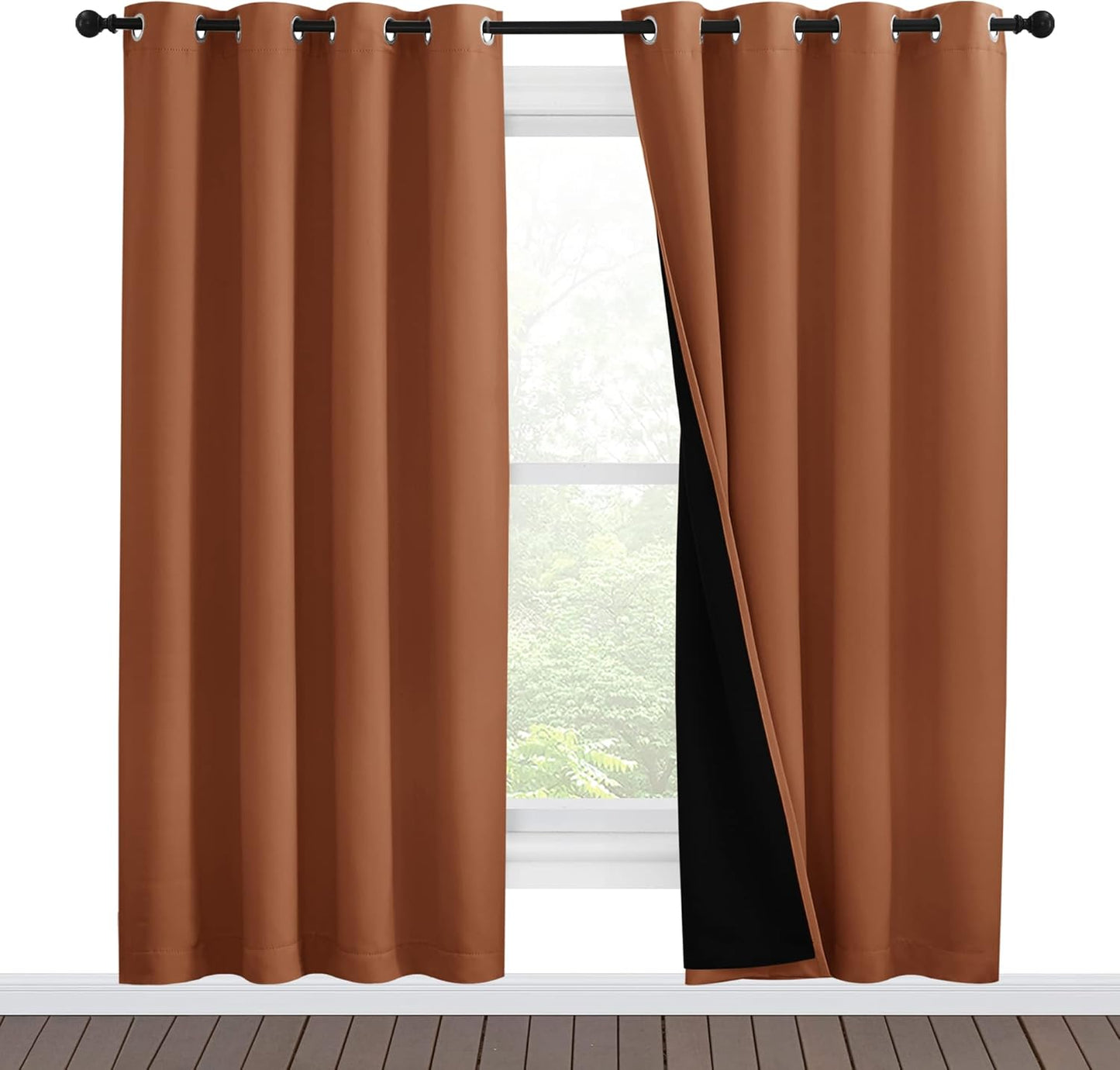NICETOWN 100% Blackout Window Curtain Panels, Full Light Blocking Drapes with Black Liner for Nursery, 78-inch Drop Thermal Insulated Draperies (Burnt Orange, 2 Pieces, 55-inch Wide Per Panel)