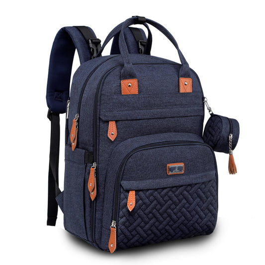 BabbleRoo Diaper Bag Backpack - Baby Essentials Travel Tote - Multi Function Waterproof Diaper Bag, Travel Essentials Baby Bag with Changing Pad, Stroller Straps & Pacifier Case - Unisex, Navy Blue