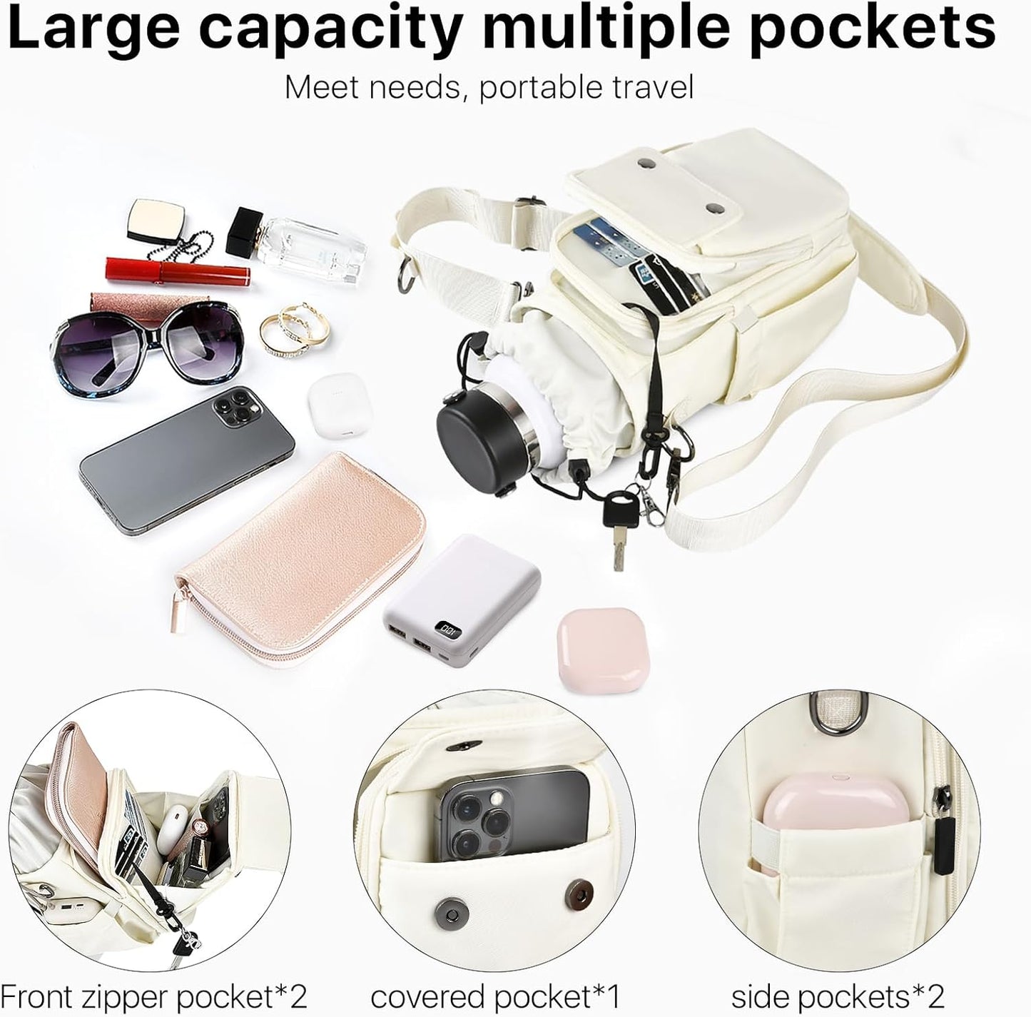 Water Bottle Holder with Strap 32 40oz Crossbody Insulated Water Bottle Carrier Sling Bag with Adjustable Wide Strap and Phone Purse 5 Pockets for Walking Hiking Gym Travel