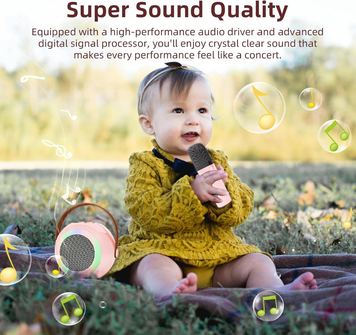 YF96 Mini Karaoke Machine for Kids - Built-in Phone Holder, Portable KTV Microphone Speaker, 7 Fun Sound Effects, Bluetooth, Type-C Charging, Perfect for Family Singing Pink