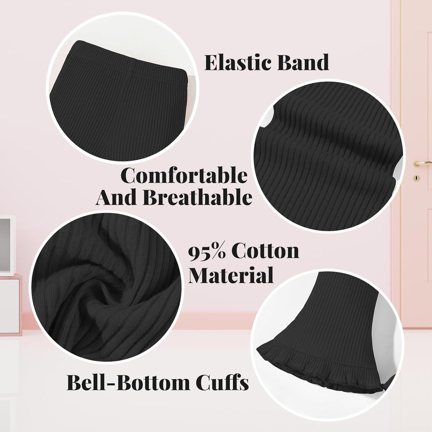 Neutocd Toddler Baby Girl 2-Pack Pants Bell Bottom Infant Baby Girl Solid Ribbed Cotton Leggings