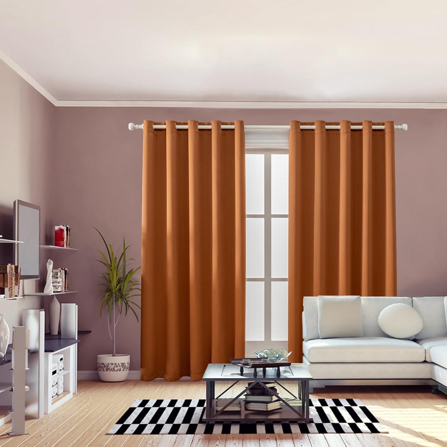 Anytime 100% Blackout Curtain Set, Thermal Insulated & Energy Efficiency Window Draperies for Guest Room, Full Shading Panels for Shift Worker and Light Sleepers（Orange, 2 Panels, 70W x 108L）