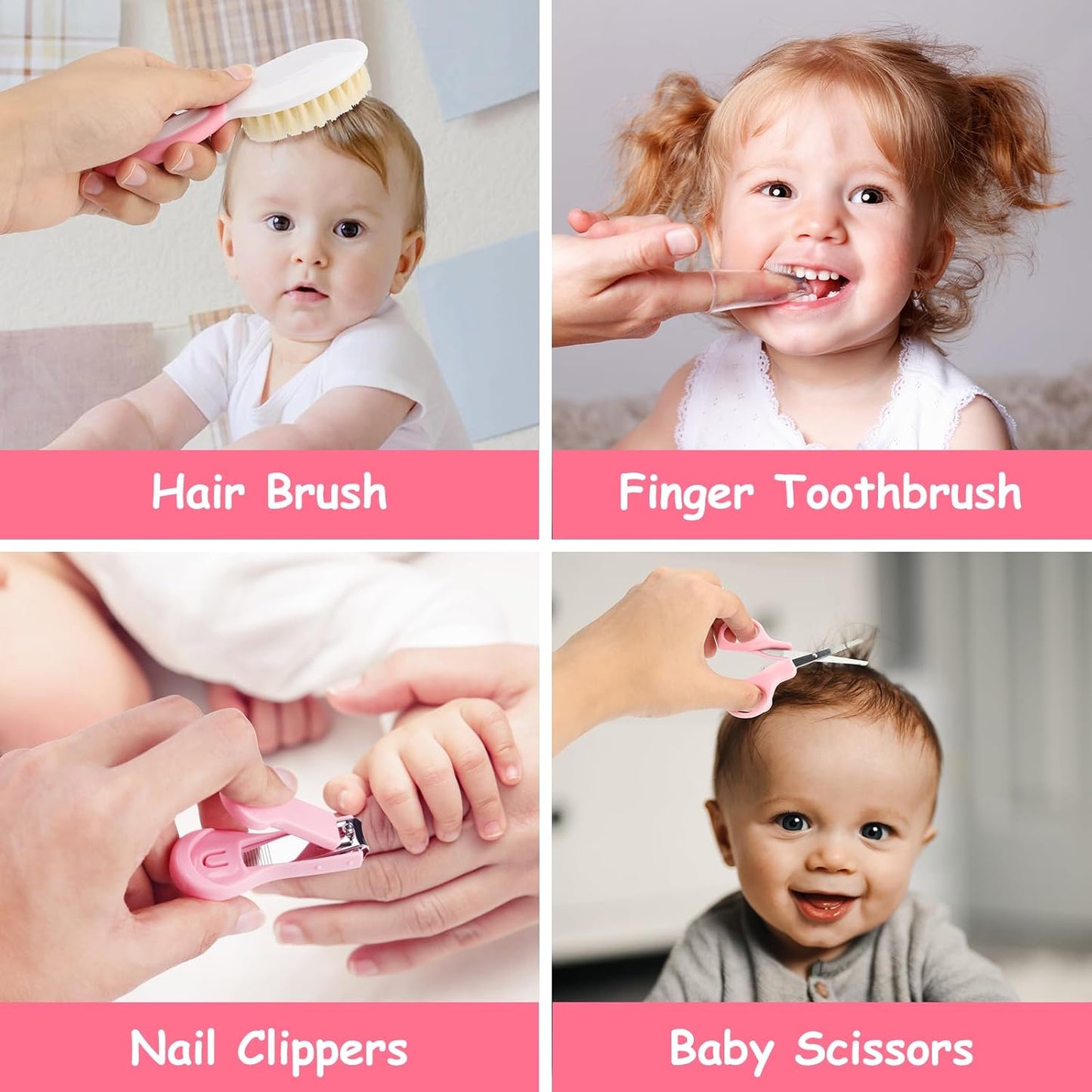 28 in 1 Baby Healthcare and Grooming Kit, Infant Baby Nursery Kit Electric Nail Trimmer Set with Gas Colic Passer Nasal Aspirator Nail Clipper Hair Brush Comb for Newborn Girls Boys (Pink)