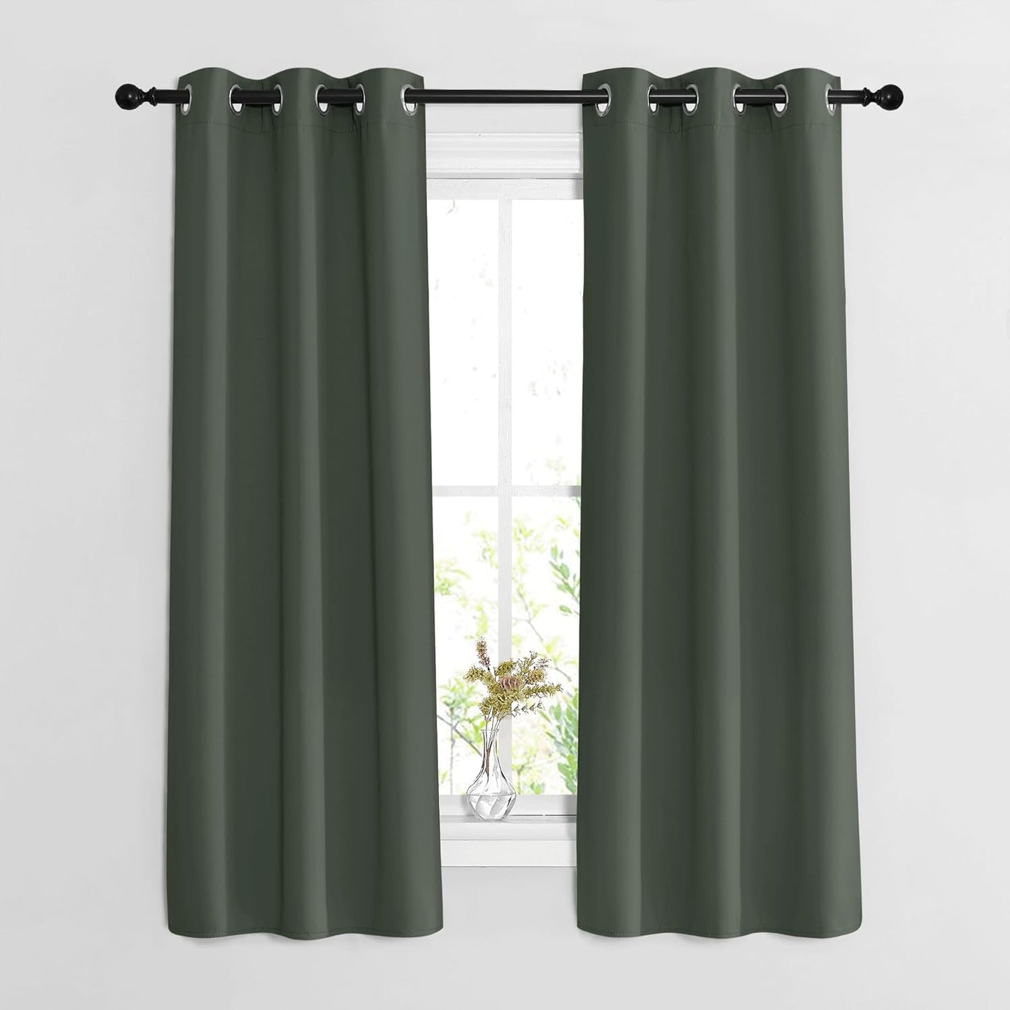 NICETOWN Bedroom Curtains 63 inch Length 2 Panels - Grommet Top Blackout Room Darkening Sound Reduction Privacy Thermal Drapes for Flat/Laundry, Dark Mallard, W37 x L63