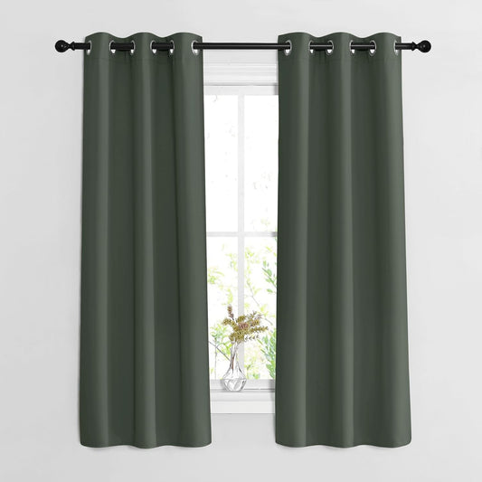 NICETOWN Bedroom Curtains 63 inch Length 2 Panels - Grommet Top Blackout Room Darkening Sound Reduction Privacy Thermal Drapes for Flat/Laundry, Dark Mallard, W37 x L63