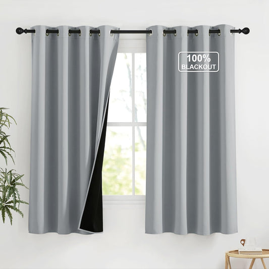 NICETOWN Grey Blackout Curtains for Bedroom 63 Inch Long - Grommet Thermal Insulated Plylux Curtains Light Block Room Darkening Window Drapes for Living Room, 2 Panels, 42 x 63 Inch, Dove Gray