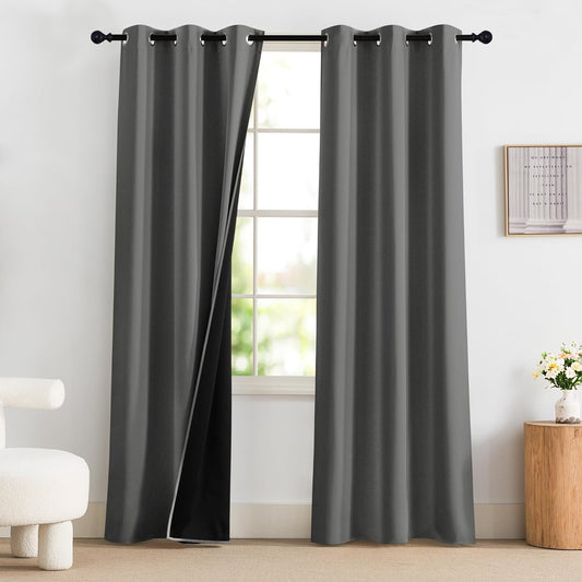 NICETOWN 100% Blackout Curtains 84 Inches Long, Grey Blackout Curtains for Bedroom - 2 Panels, 42x84 Inch, Room Darkening Drapes for Living Room, Grommet Top Curtains