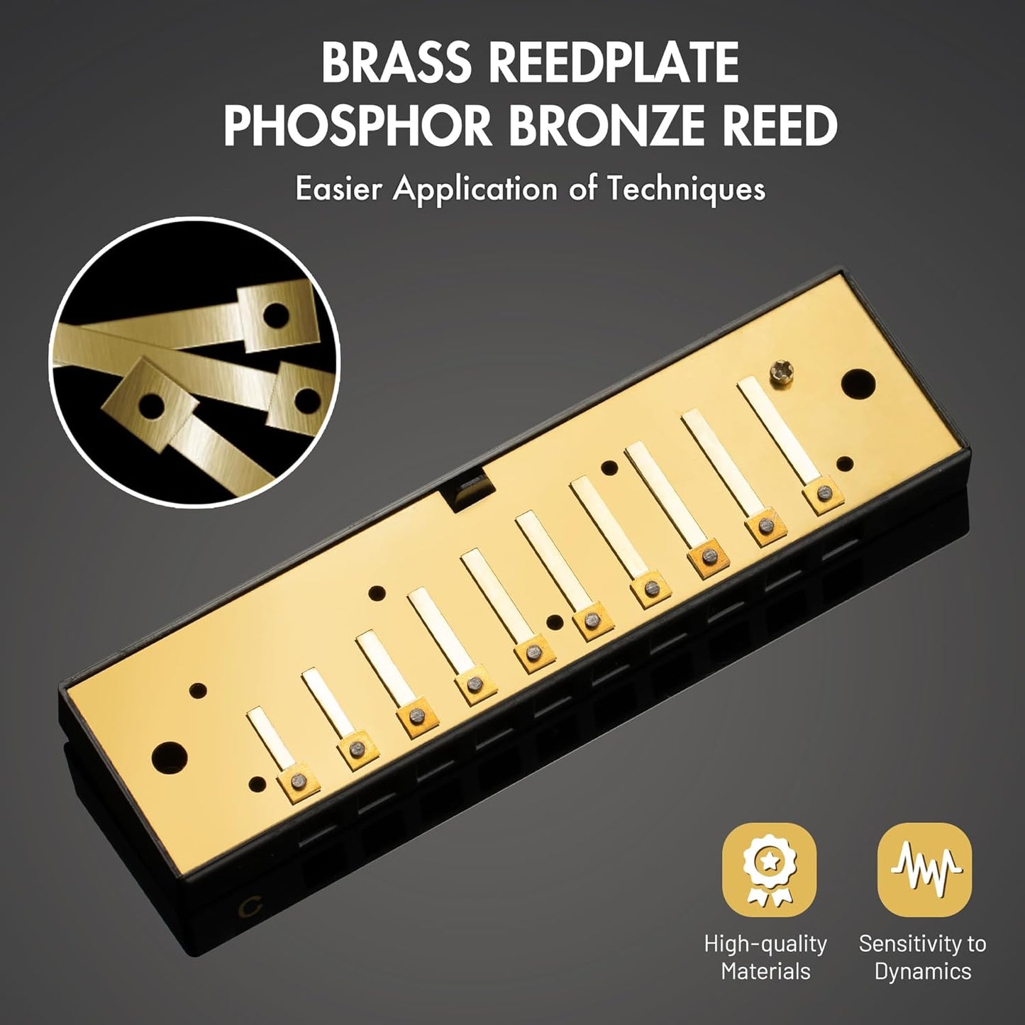 CONJURER Blues Harmonica for Beginners, 10 Hole C Key Diatonic Blues Harp with Stainless Steel Cover & Phosphor Bronze Reeds, Professional Grade for Adults, Gifts (Silver C)