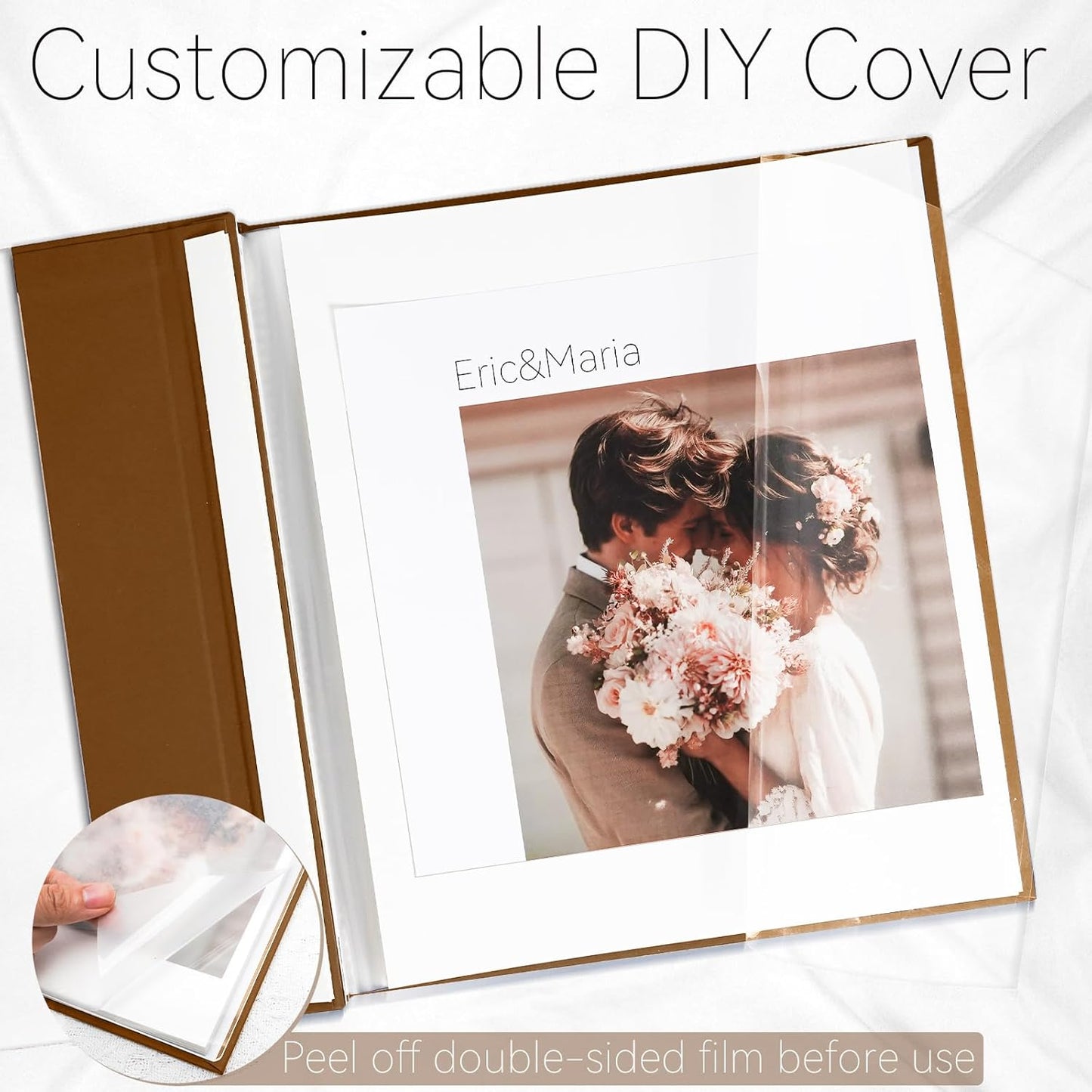 Vienrose Acrylic Cover Self Adhesive Photo Album for Small 4x6 5x7 8x10 Pictures Scrapbook Wedding Memory Book for Polariod Baby Bride Couples Kids School Family Travel 20 Sheets (40 Pages) Brown