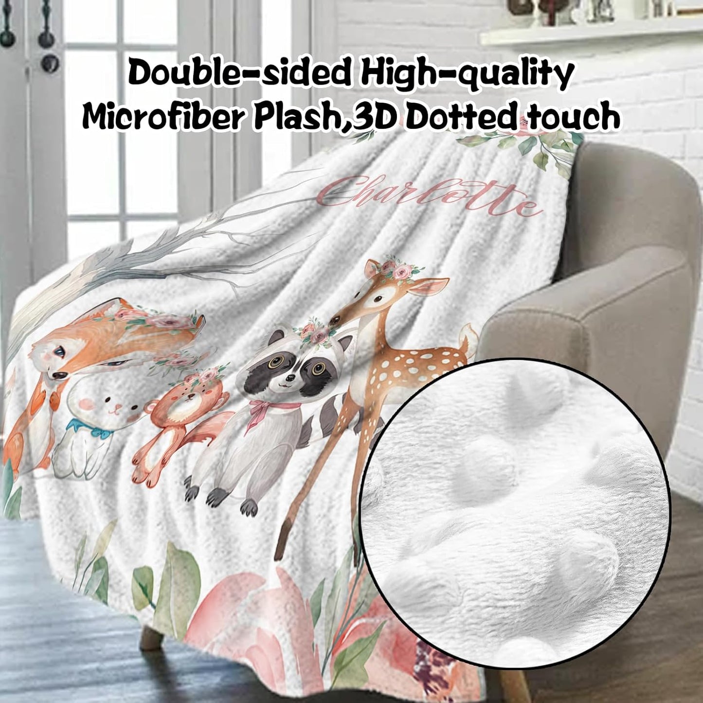 Custom Nursery Crib Bedding Set: Personalized Name 4 Piece Sika Deer & Fox Pattern Baby Crib Sets for Girls - Toddler Double Layer Blanket Set, Comfortable Crib Bed Sheets for Baby Toddlers