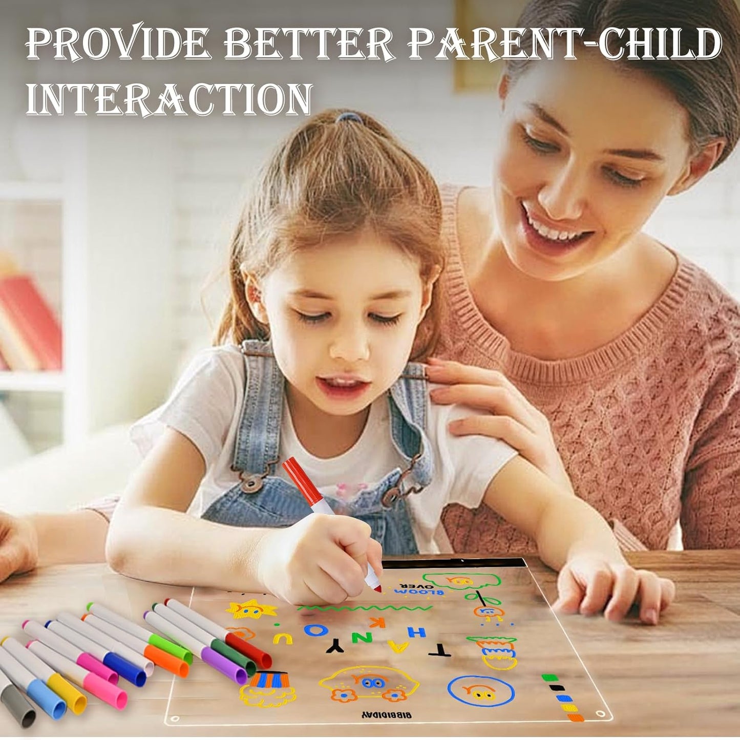 Acrylic Dry Erase Board with LED Light -11.8"x8.5" Clear Glowing Memo,Brightness Level Adjustment,12 Color Markers, Ideal for Office/Home/Kids, Writable Night Light & Desktop Charm (Black)