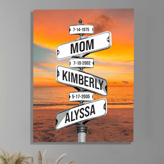 Personalized Gifts for Mom Family Names Street Custom Multi-Name Date of Birth Vintage Street Sign Happy Mothers Day Canvas Wall Art Best Christmas Gifts for Mommy from Daughter Son Children Kids #23