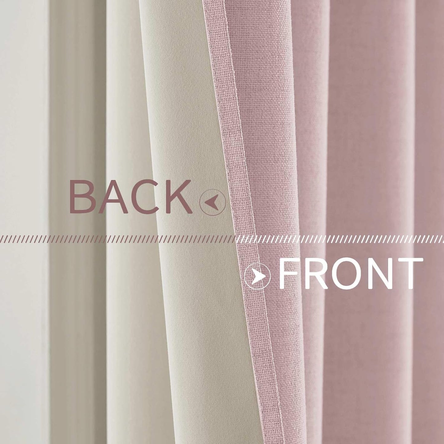 MIULEE Linen Texture Curtains for Bedroom Solid 100% Blackout Thermal Insulated Pink Curtains Grommet Room Darkening Drapes for Living Room Nursery 52x63 Inch (2 Panels)