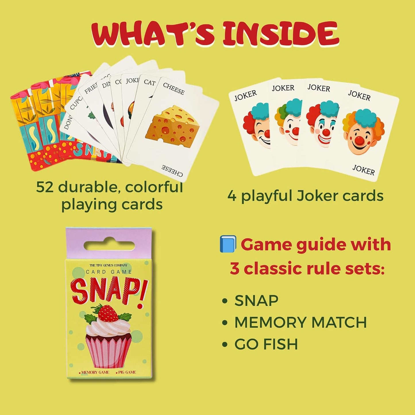 TGC Snap Cards 3-in-1 Summer Card Game Set for Kids – 3 Decks, Educational Memory Match & Creativity, 52 Durable Playing Cards for Ages 4 & Up, Fun Family Game Night, Travel-Friendly, Screen-Free Play