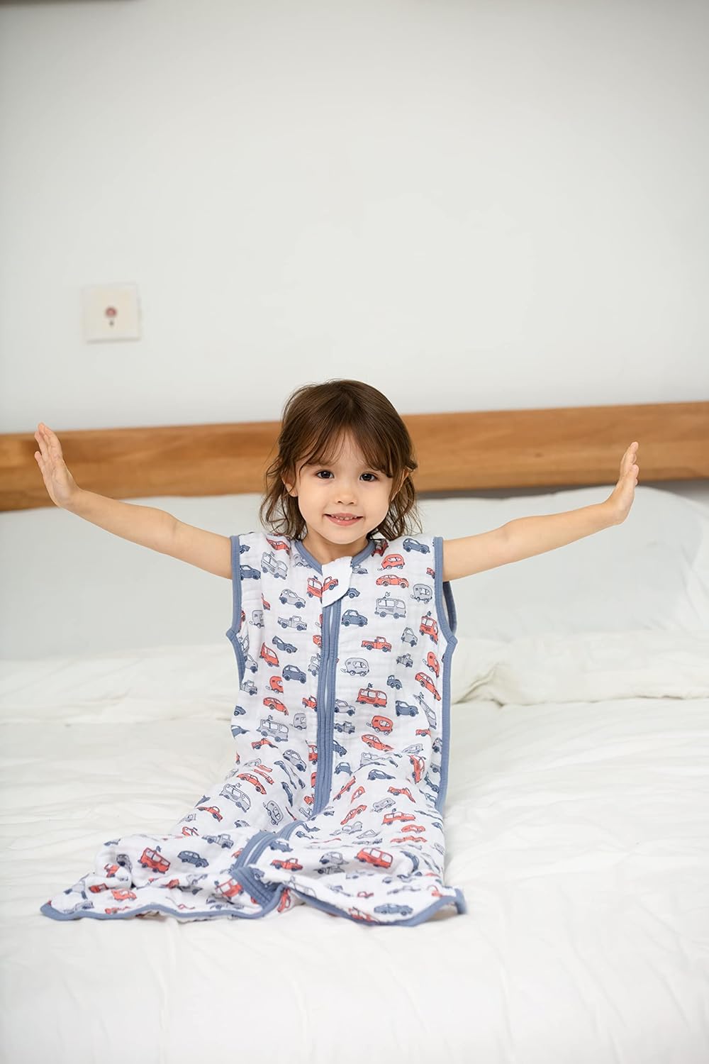 Baby Sleep Sack 12-24 M Baby Wearable Blanket 100% Organic Cotton 0.5 TOG Toddler Sleep Sack 2-Way Zipper Soft Large 4 Layers 1-2 T Car