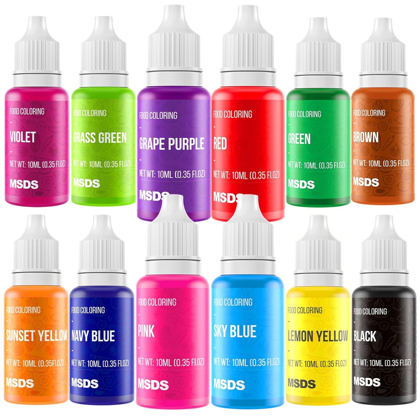 Food Coloring Liquid Set - 12 Vibrant Color Food Grade, Food Coloring Gel Concentrated Neon Icing Colors for Cake Decorating, Baking, Easter Egg, Icing, Fondant, Cooking, Slime Making DIY Supplies Kit - 0.35 Fl. oz (10 ml)/Bottles