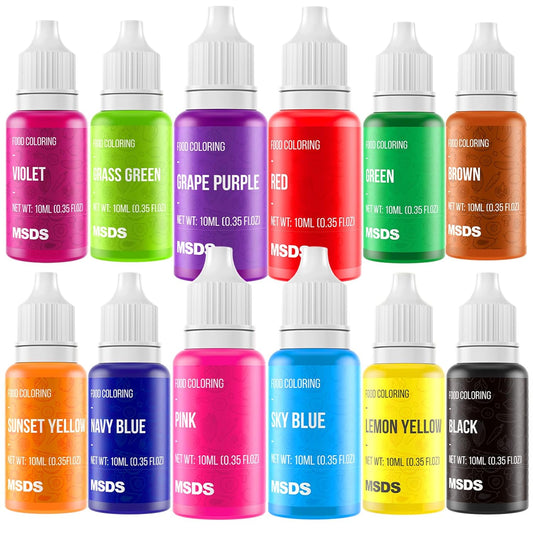 Food Coloring Liquid Set - 12 Vibrant Color Food Grade, Food Coloring Gel Concentrated Neon Icing Colors for Cake Decorating, Baking, Easter Egg, Icing, Fondant, Cooking, Slime Making DIY Supplies Kit - 0.35 Fl. oz (10 ml)/Bottles