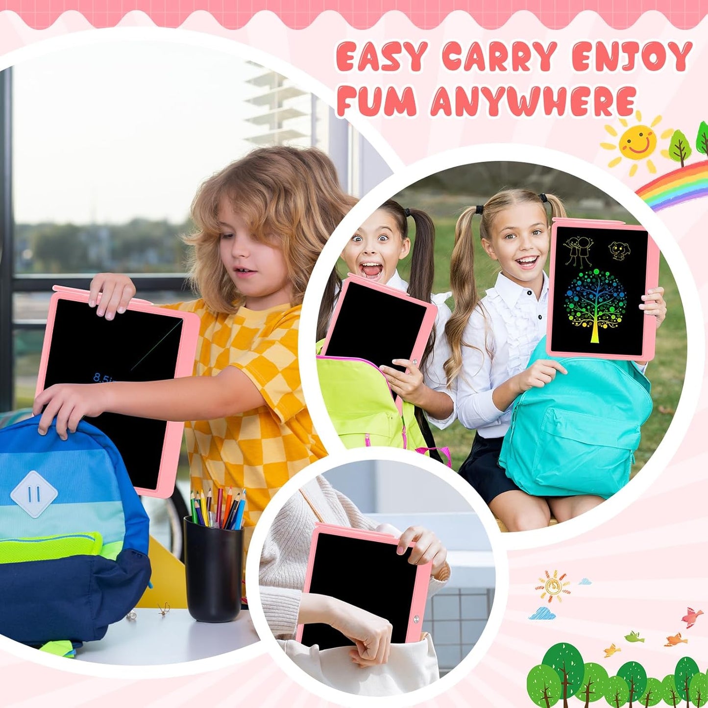 Decute Kids Toys LCD Writing Tablet with Stylus, 15 Inch Erasable Toddlers Doodle Board, Reusable Drawing Pad for Kids, Educational Christmas Birthday Gift for 3 4 5 6 7 8 Girls Boys Toddler Pink