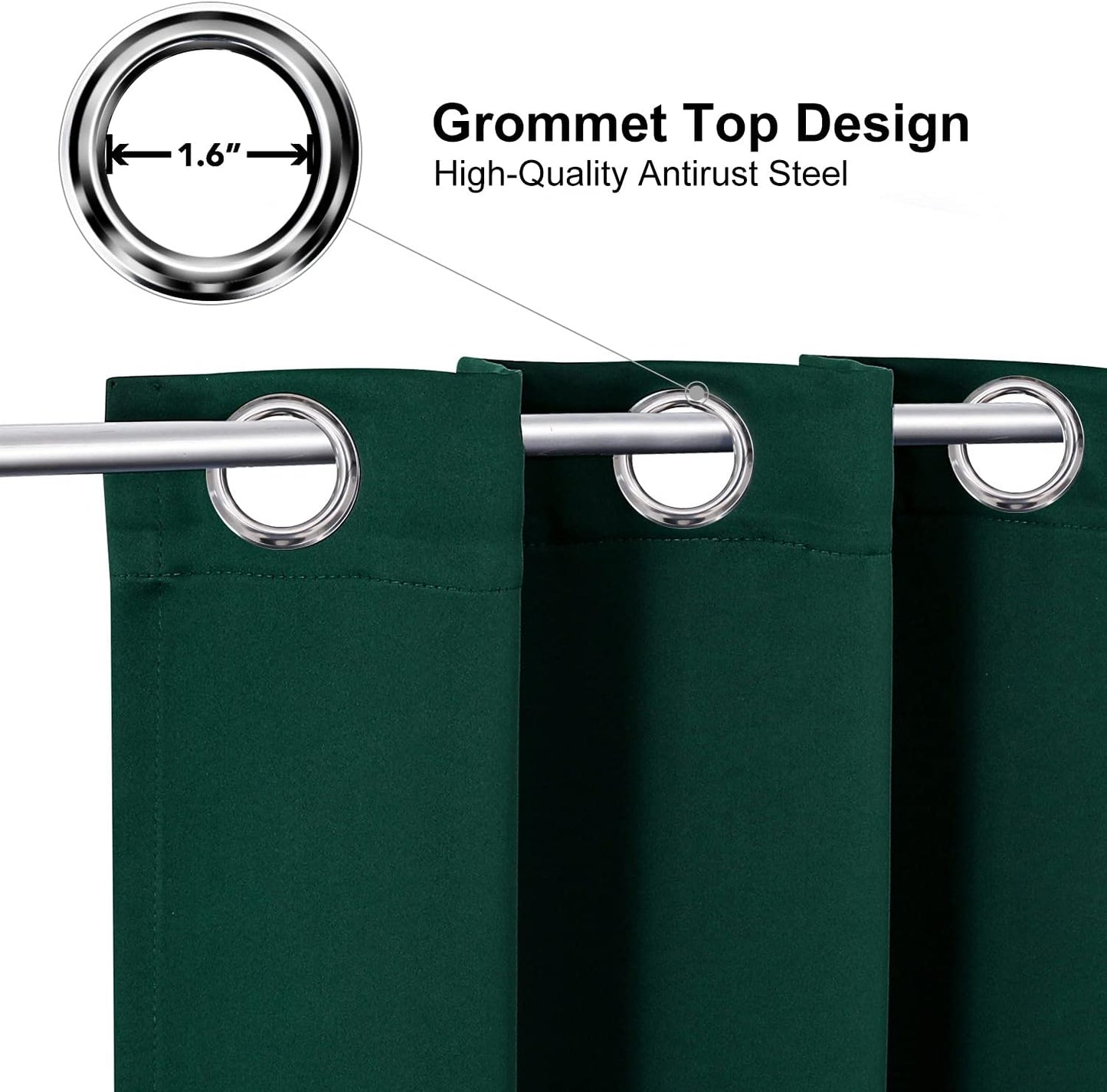 ChrisDowa Grommet Blackout Curtains for Bedroom and Living Room - 2 Panels Set Thermal Insulated Room Darkening Curtains (Forest Green, 52W x 95L)