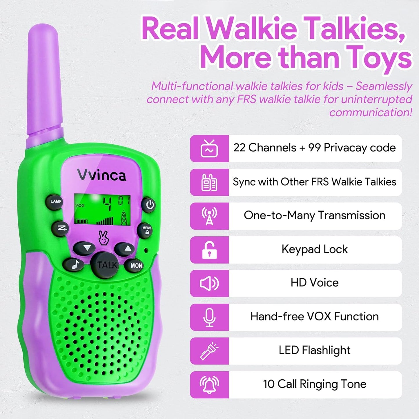 Vvinca Walkie Talkies for Kids Rechargeable, Spider Toys for Ages 3 4 5 6 7 8 9 10 Boys Girls Christmas Birthday Gifts for 3-12 Year Old, 2 Way Radio 22 CH VOX Long Range Walkie Talkie with Flashlight