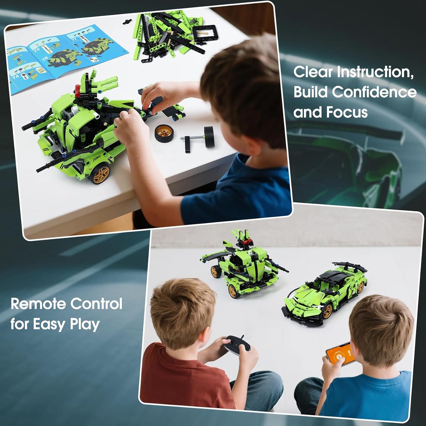 STEM Building Blocks Kit for Kids - 2 in 1 Remote Control Race Car and Robot Toy, Great Gift for Boys, Teens Age 6 7 8-12+ Year Old Who Love Engineering and RC Sports Car Toys