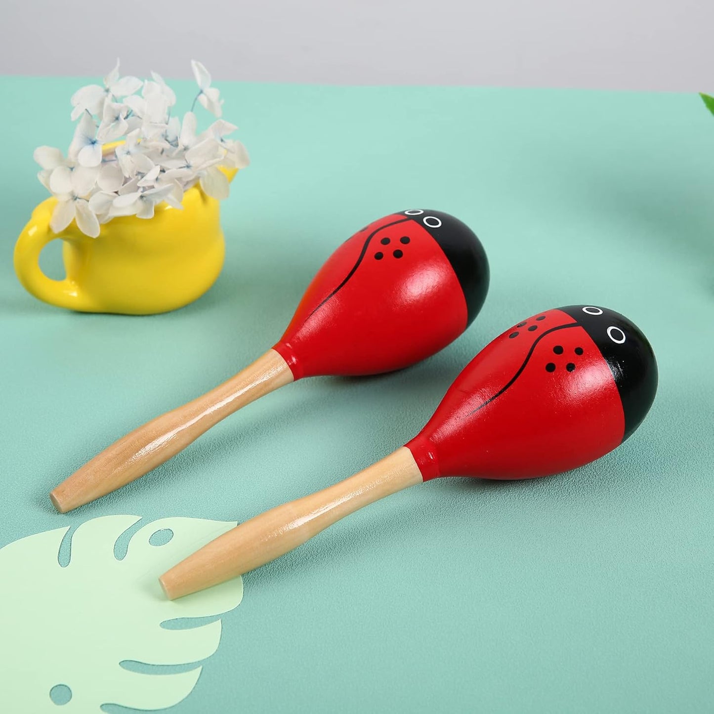 Maracas, Wooden Shaker Musical Percussion Instrument for Adult Kids Babies Toddlers, Red