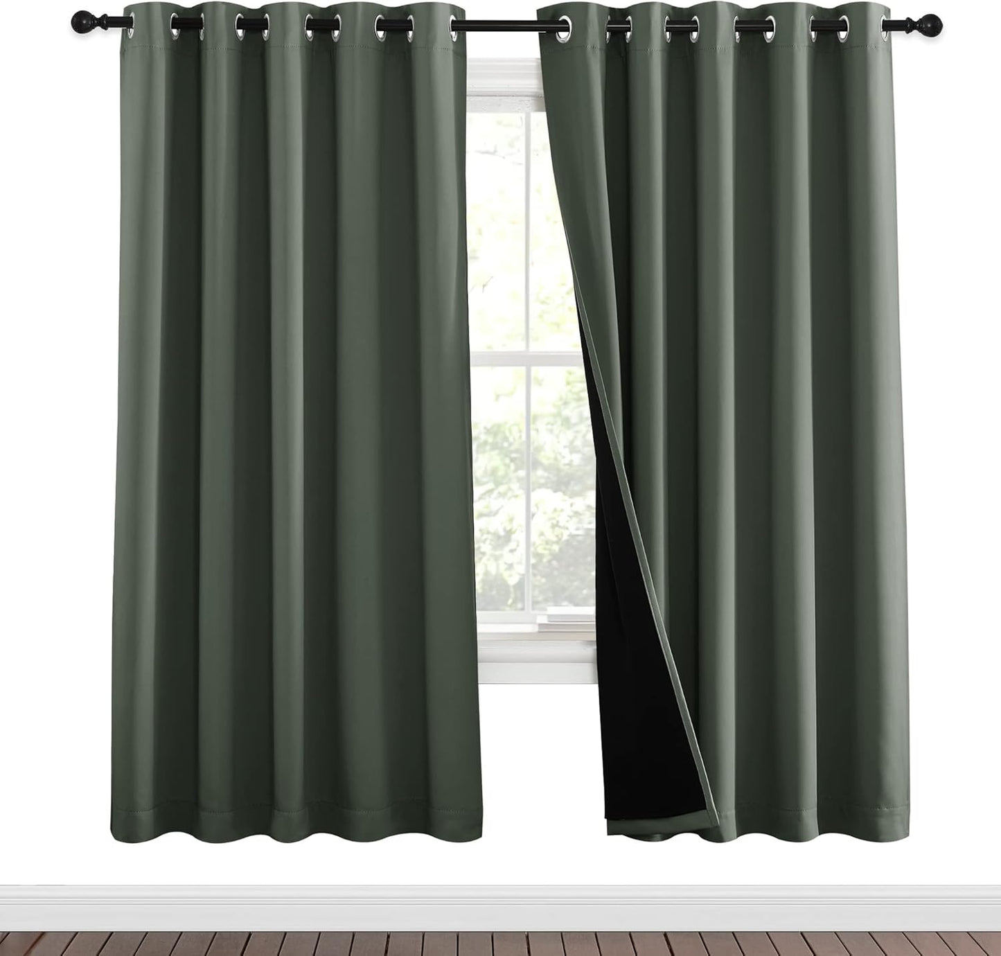 NICETOWN 100% Blackout Window Curtain Panels, Full Light Blocking Drapes with Black Liner for Nursery, 72-inch Drop Thermal Insulated Draperies (Dark Mallard, 2 Pieces, 62-inch Wide Per Panel)