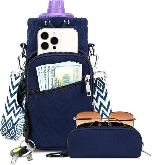 Water Bottle Carrier Bag with Strap, Water Bottle Holder Crossbody Bags for Women Men for Walking, Hiking,Cycling