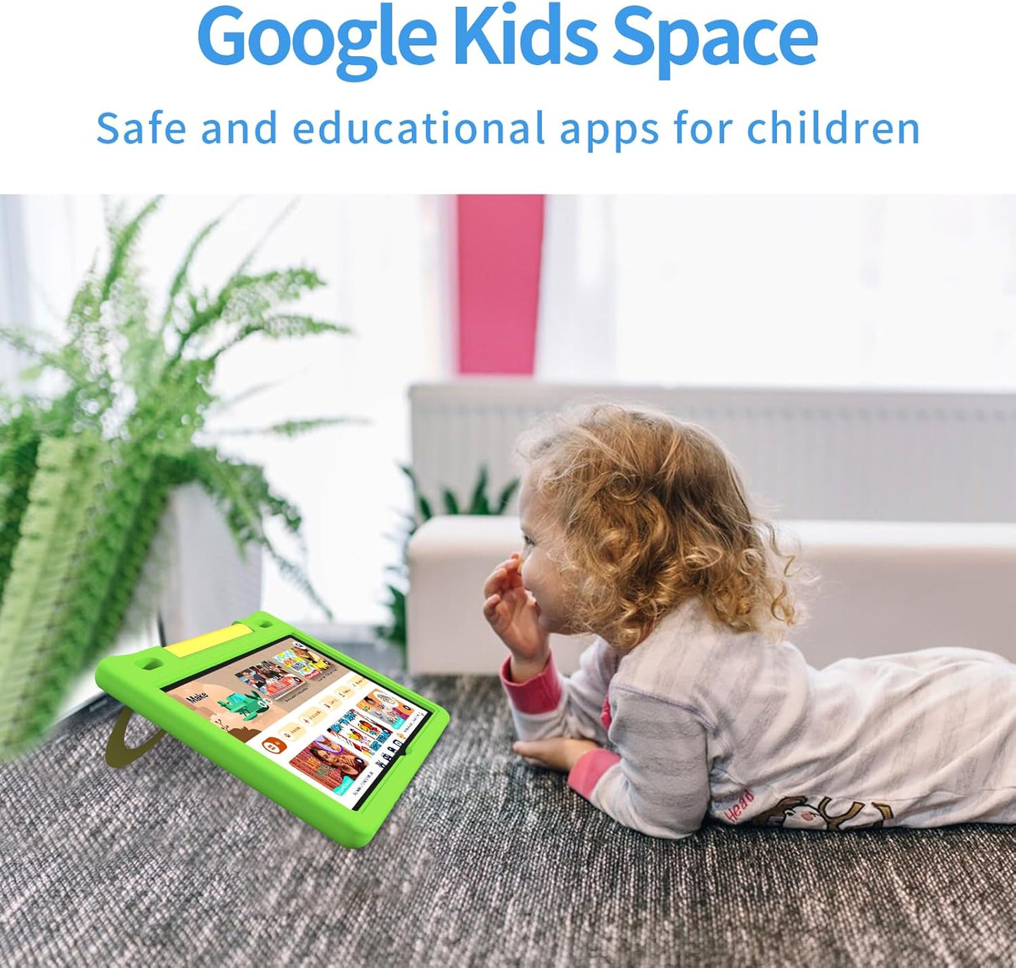 JREN Kids Table 10.1" ｜Android 14 Tablet for Kids｜64GB Storage｜Octa-Core｜WiFi ｜Cameras｜Parental Control｜Kids Content｜Case Included Great Gift for Children Ages 3-12 Years Old Green